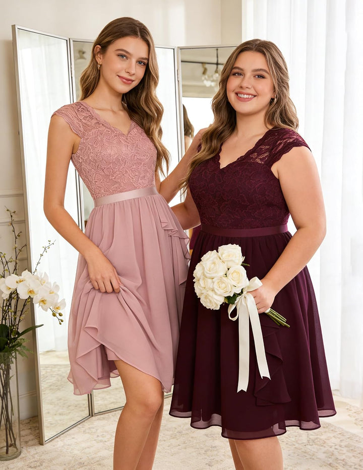 Wedtrend Cocktailkleid Damen Knielang Abendkleid Elegant für Hochzeit Elegant A Linie Rüschenkleid B