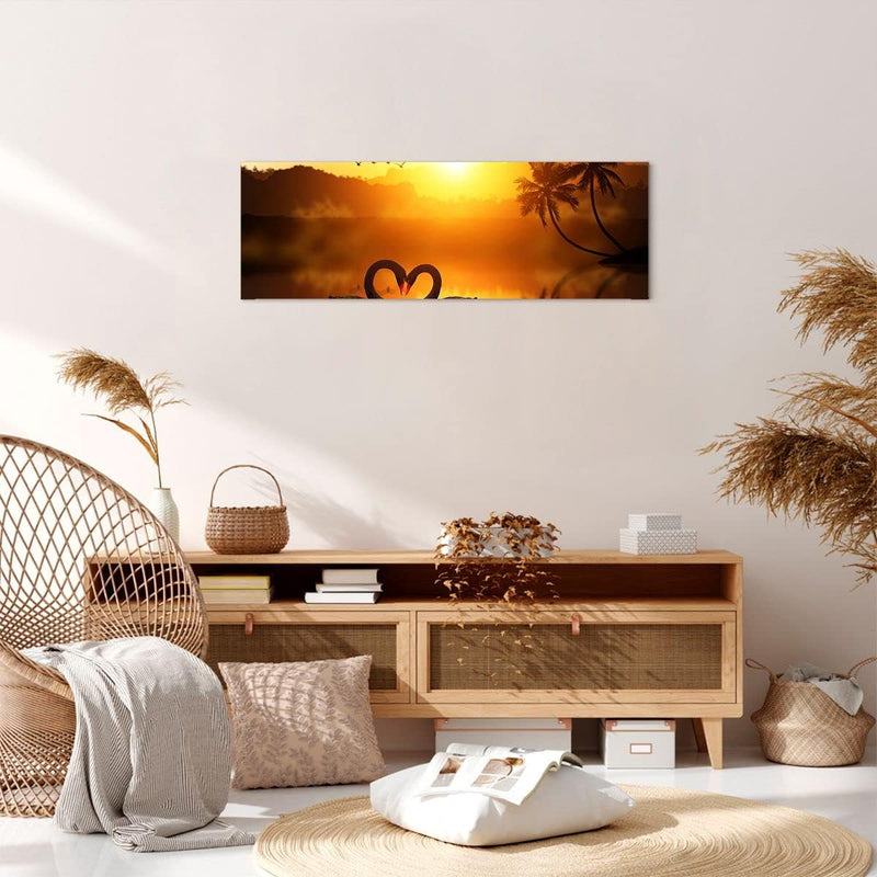 Panorama Bilder auf Leinwand Schwan Wasser Paar Leinwandbild 90x30cm Wandbilder Dekoration Wohnzimme