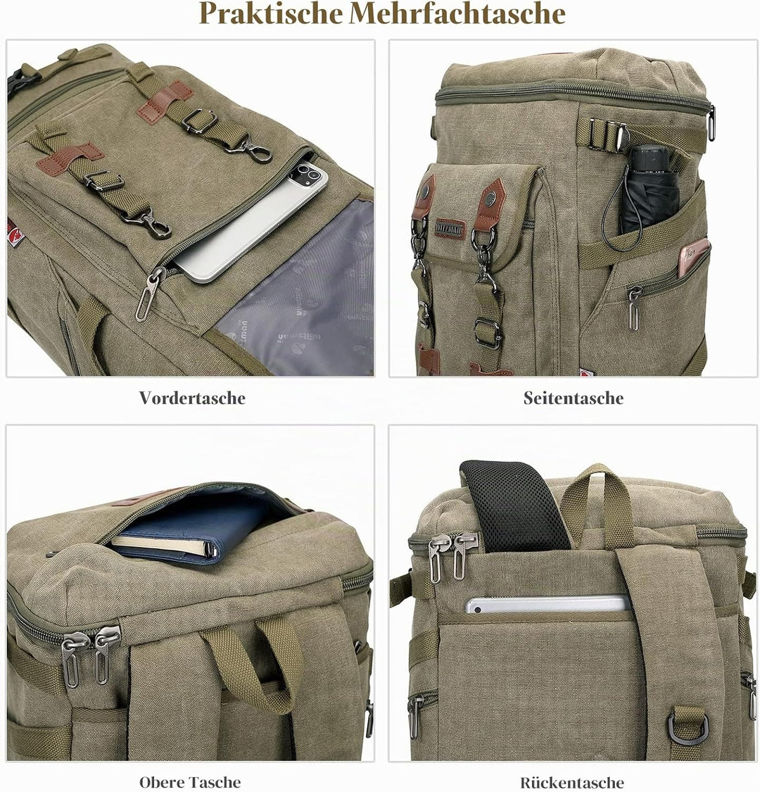WITZMAN Vintage Canvas Rucksack Gross Reiserucksack Herren Convertible Reisetasche Laptop Rucksack W