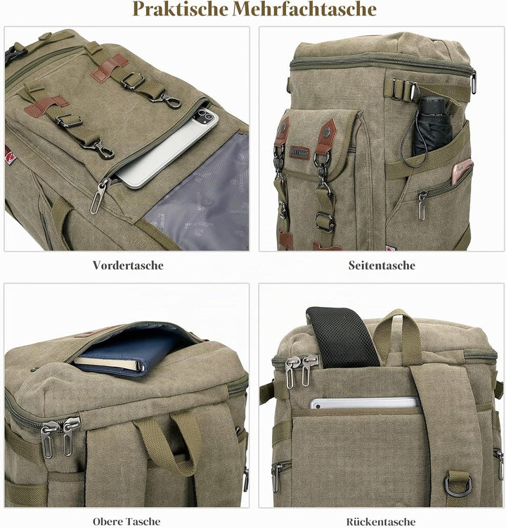 WITZMAN Vintage Canvas Rucksack Gross Reiserucksack Herren Convertible Reisetasche Laptop Rucksack W