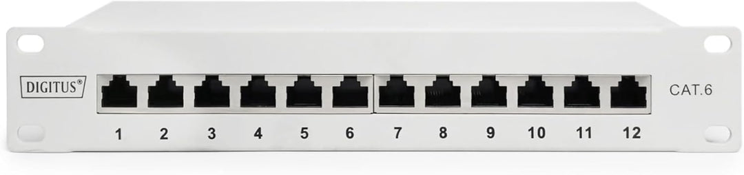 DIGITUS Cat-6 Patchpanel - 12 Ports - RJ45-Buchsen - 10-Zoll Rack-Mount 1HE - LSA Verteilerfeld - Ge