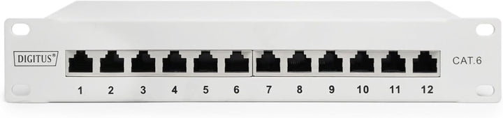 DIGITUS Cat-6 Patchpanel - 12 Ports - RJ45-Buchsen - 10-Zoll Rack-Mount 1HE - LSA Verteilerfeld - Ge