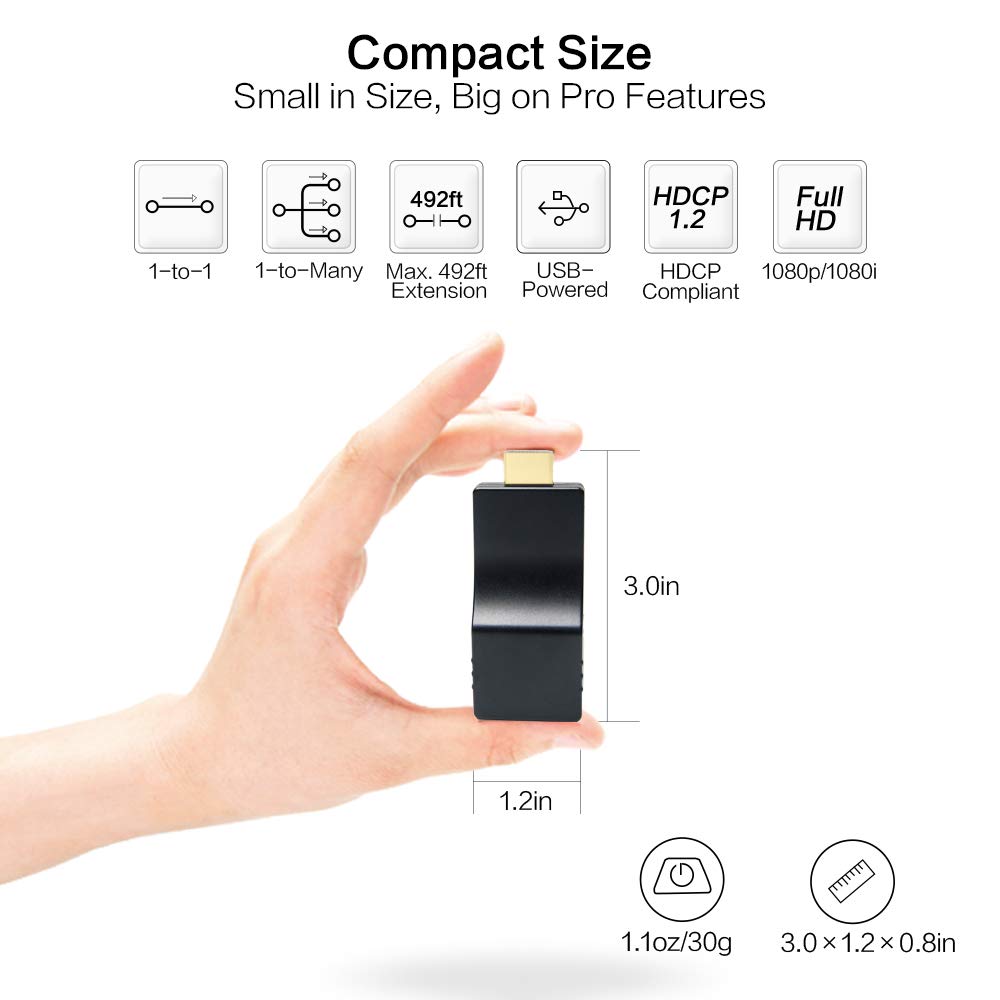 DDMALL ProAV 150M 1080p HDMI Extender Über TCP/IP, Mini Extender Über CAT5e/CAT6 Eins-zu-Eins/Eins-z