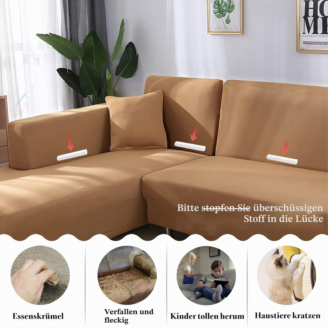 Jaotto Sofa Überwürfe Sofabezug Elastische Spandex Stretch Sofabezüge Couchbezug für L-Form Sofa Uni