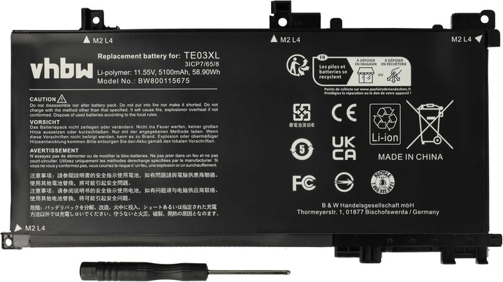 vhbw Akku kompatibel mit HP Omen 15-AX055NF, 15-AX055NZ, 15-AX059NF, 15-AX060NF Notebook (5100mAh, 1