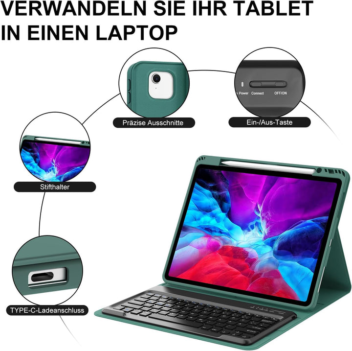 Hülle mit Tastatur für iPad Pro 12.9 Zoll 6ª 2022 /5ª 2021/4ª 2020/3ª Gen 2018, QWERTZ Deutsches Mag
