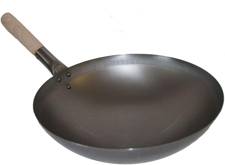 AAF Nommel ® Wok Pfanne runder Boden Ø 31 cm aus Carbon Stahl für Gasherd mit Holzgriff