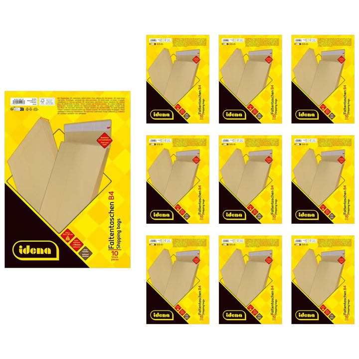 Idena 90282 - Versandtaschen DIN B4, 100 Stück haftklebend, Faltentaschen mit 4 cm Bodenfalte, Brief