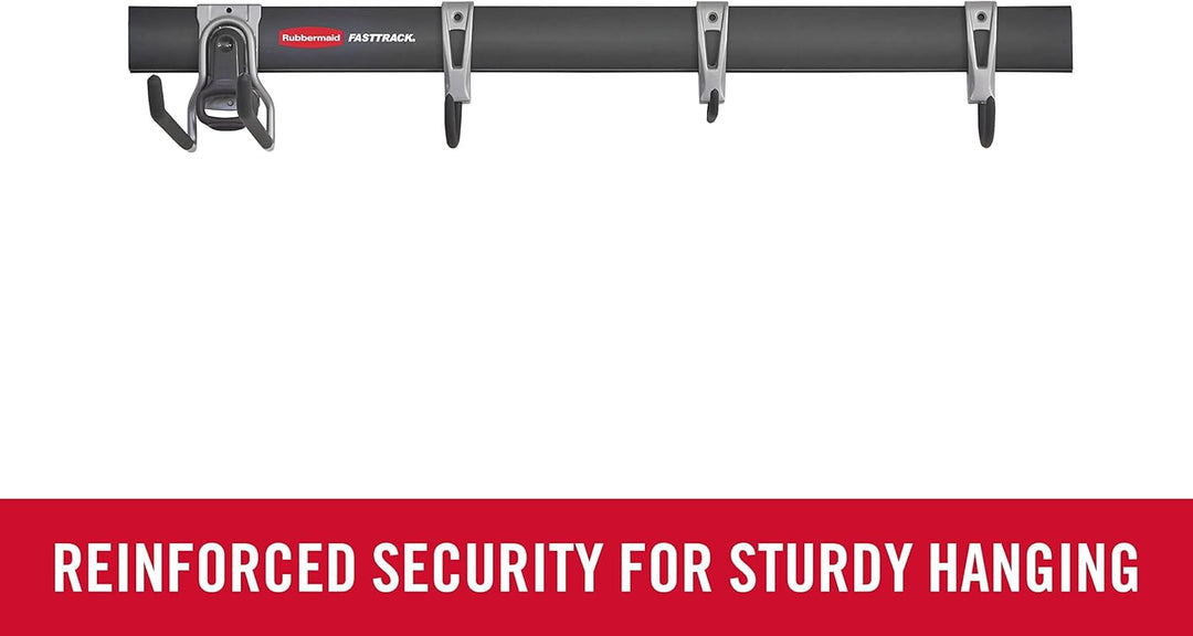 Rubbermaid FastTrack Garagenaufbewahrungshaken, 5 Stück, All-in-One Schienenhaken-Set und Werkzeug-O