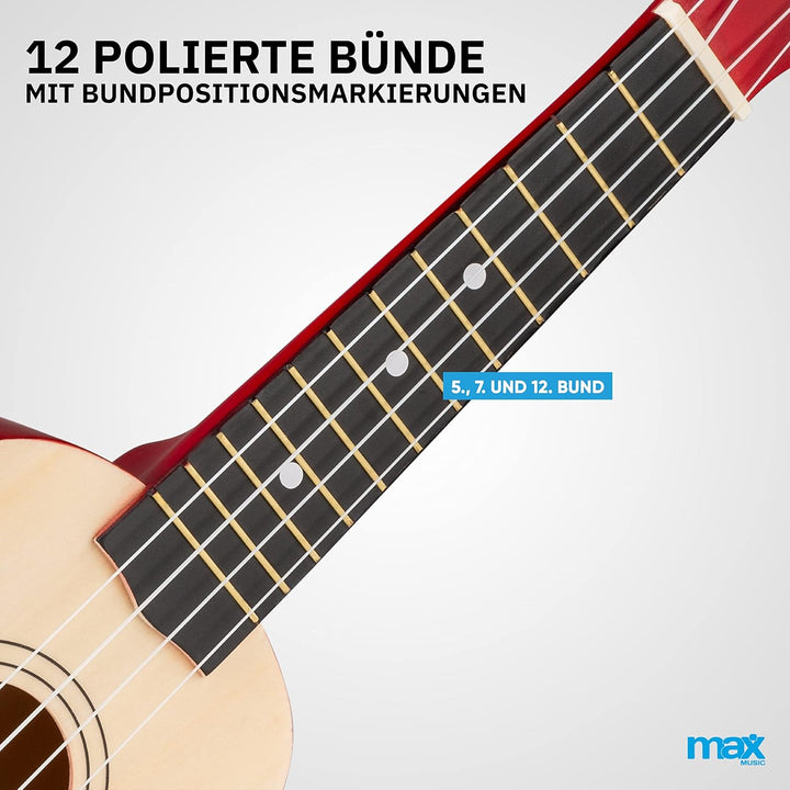 MAX UKEY Ukulele Komplett Set inkl. Plektren, digitalem Stimmgerät und Tasche, 21" mini Gitarre, Uku