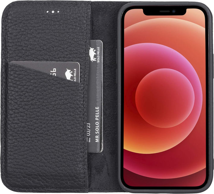 Solo Pelle aufklappbare Lederhülle kompatibel für iPhone 12 Mini in 5.4 Zoll inkl. 1 Kartenfach für