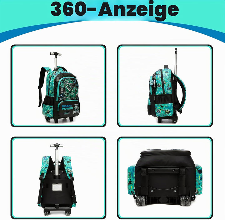 HTgroce Schulranzen mit Rollen, Rucksack mit Trolley für Kinder, Rucksack Trolley die erste Klasse G