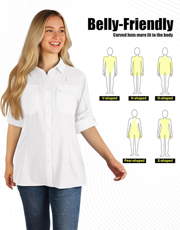 33,000ft Hemdbluse Damen UPF50 UV Schutz Hemd Schnelltrocknende Button-Down Shirts Atmungsaktive Wan