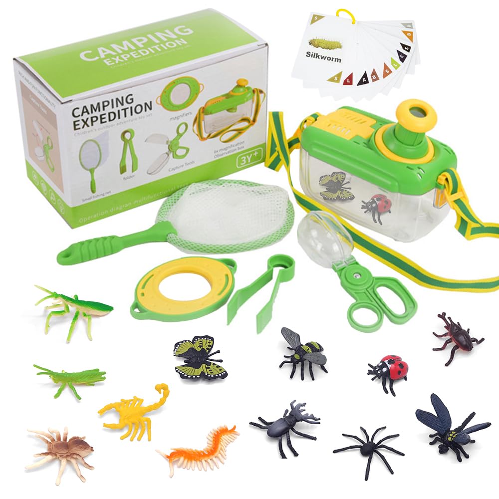 Entdecker Set für Kinder ab 4, 27 Stück Forscherset für Kinder, Insektenbox mit Drehbar Lupe, Insekt