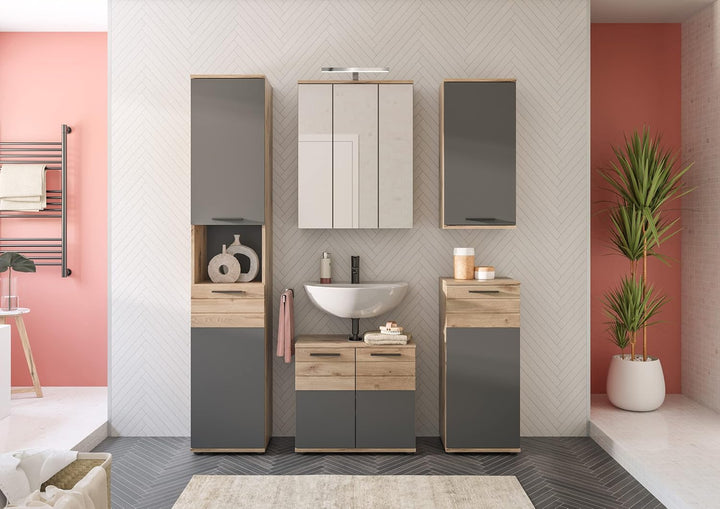 xonox.home X11B8701 Mason Standschrank Bad Grau, Badezimmerschrank Kommode 37 x 87 x 34 cm, Standsch