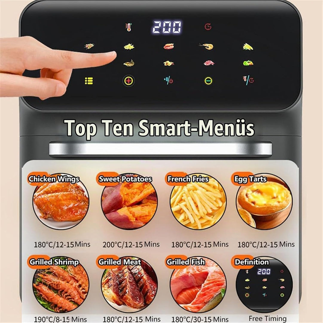 Heissluftfritteuse Backofen 13L Dörrautomat Minibackofen mit LED-Touchscreen, Ober-/Unterhitze, 15-6