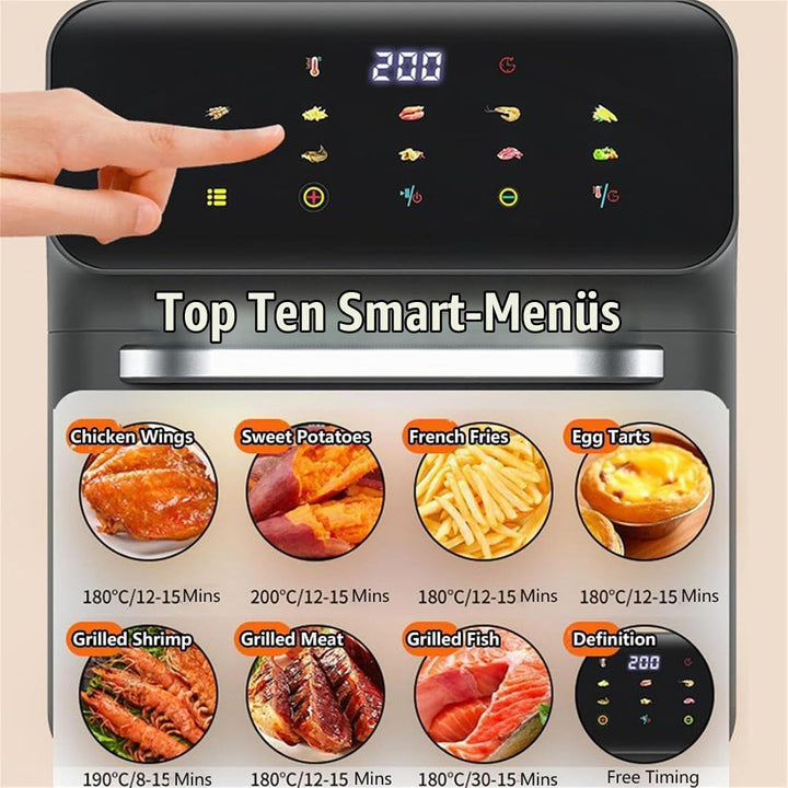 Heissluftfritteuse Backofen 13L Dörrautomat Minibackofen mit LED-Touchscreen, Ober-/Unterhitze, 15-6