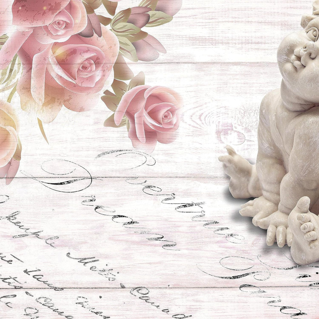 Runa Art Wandbilder Engel Blumen Bild XXL Wohnzimmer Schlafzimmer Rosa Rosen Holz 120 x 80 cm 3 Teil