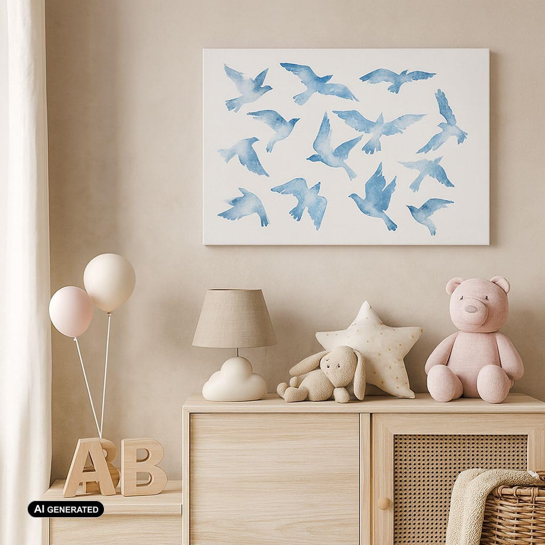 Bilder auf Leinwand 100x70cm Leinwandbild Vögel digital Wolke Taube Gross Wanddeko Bild Schlafzimmer
