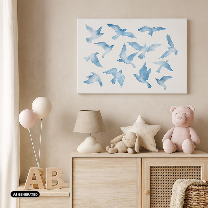 Bilder auf Leinwand 100x70cm Leinwandbild Vögel digital Wolke Taube Gross Wanddeko Bild Schlafzimmer
