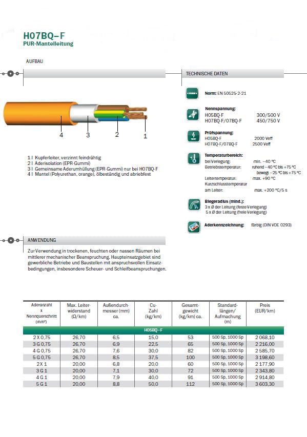 ENECEN PUR-Baustellenleitung 230V/16A H07BQ-F 3x2,5 mm² orange 50m, 50m