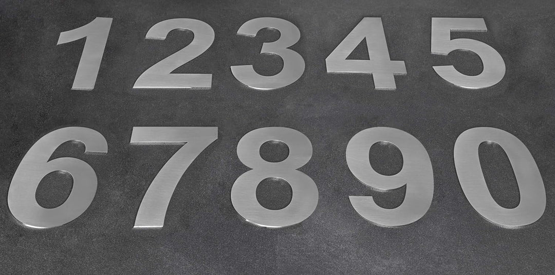 Klebe-Hausnummer aus Edelstahl | Nº 3 | 160 x 95 mm | Für Innen- und Aussenwände, Tore oder Türen |