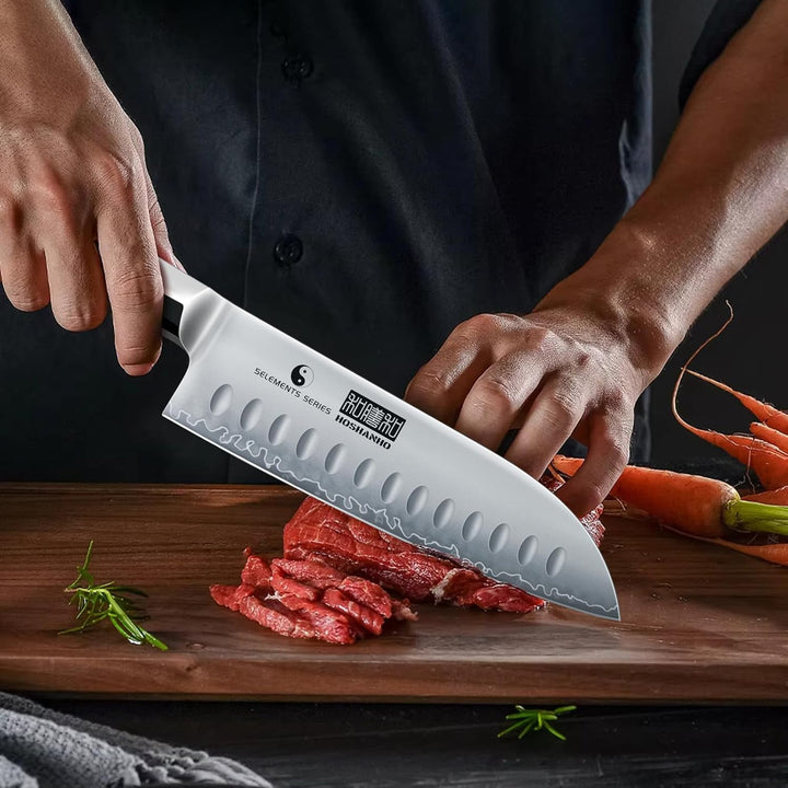HOSHANHO 7-Zoll-Santoku-Messer, professionelles scharf Kochmesser aus Kohlenstoffstahl, rasiermesser