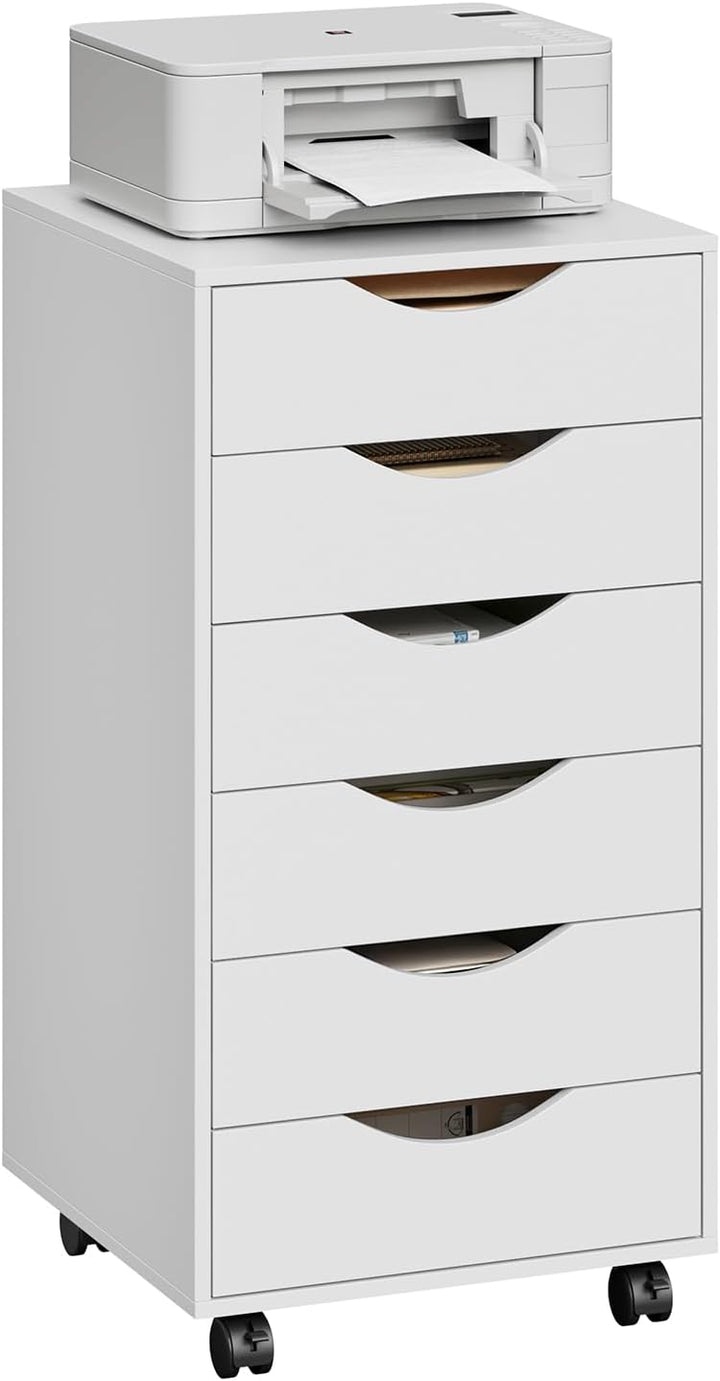 WOLTU Rollcontainer mit 6 Schubladen, mobiler Aktenschrank mit Rollen Weiss 6 Schubladen (78H cm), W