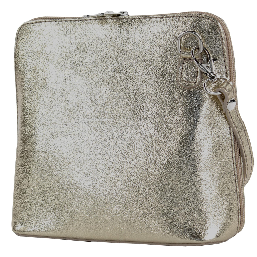 modamoda de - T94 - ital kleine Umhängetasche aus Glattleder Altgold-metallic, Altgold-metallic