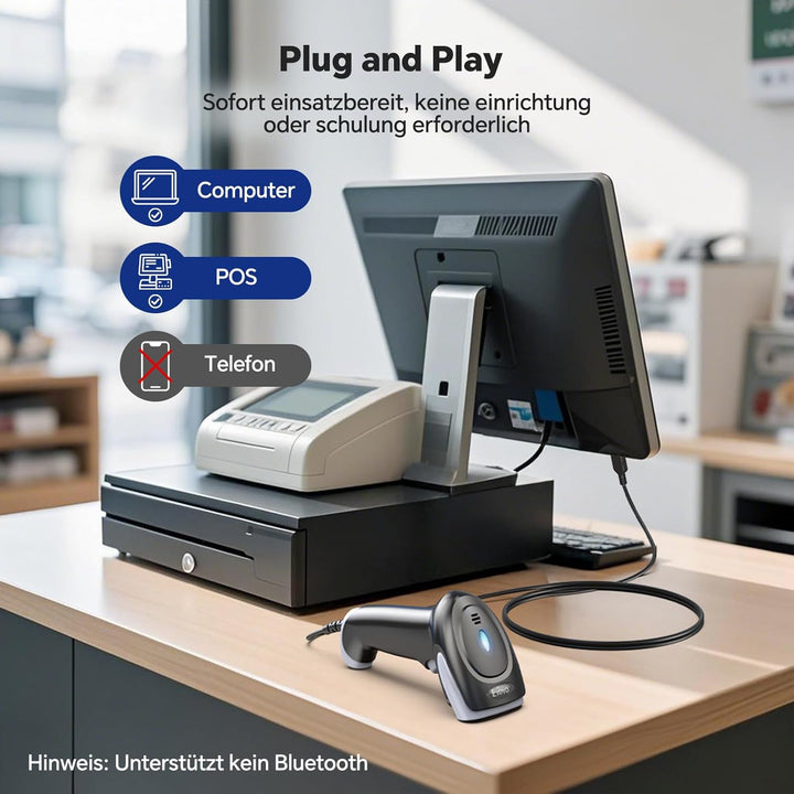 Eyoyo Barcode Scanner 1D 2D QR kabelgebunden, QR Code Scanner Handheld Barcode Leser für PC, Mac, La