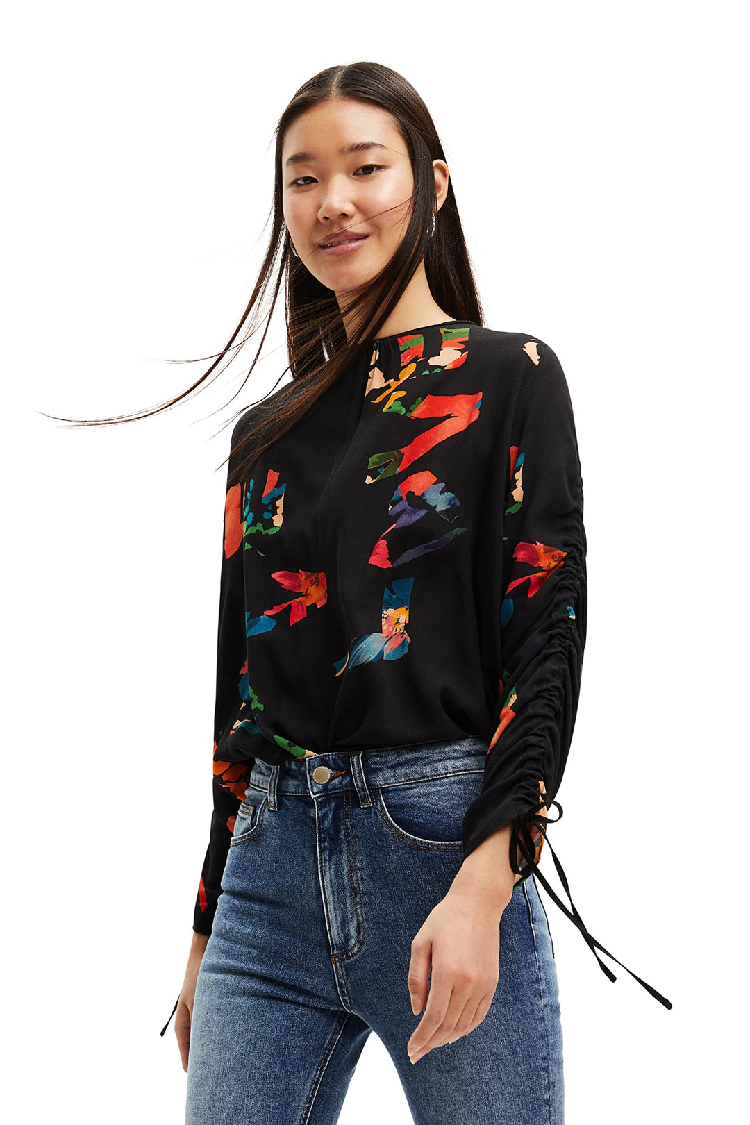 Desigual Damen Blouse Long Sleeve T-Shirt S Schwarz, S Schwarz