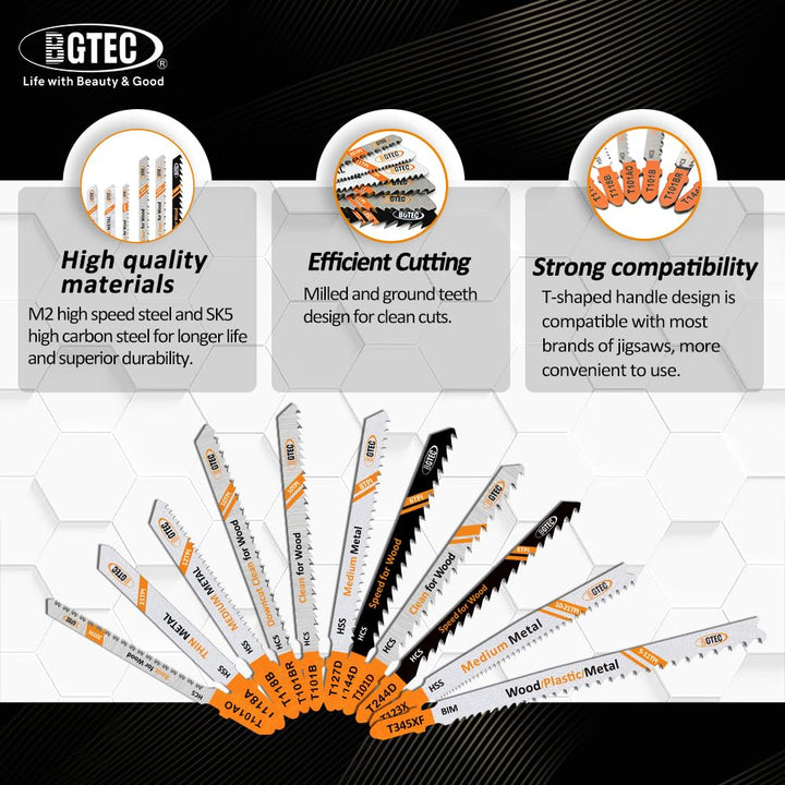 BGTEC 20PCS T-Schaft Stichsägeblätter Set HCS(SK5) Stichsägeblätter für Holz, Kunststoff schneiden(T