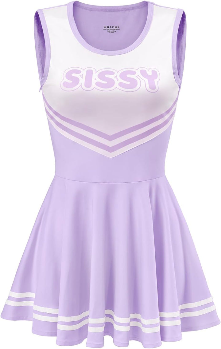 LittleForBig Damen Seidiger Ärmellose Overall Cheer Sissy Bodycon Mini Kleid Rock M Lila, M Lila
