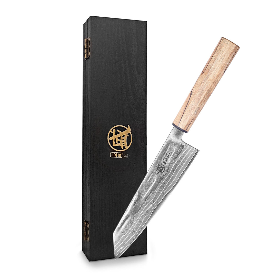 MITSUMOTO SAKARI 20 cm Kiritsuke Kochmesser, 129-lagiger Damaszenerstahl aus CPM S35VN-Pulverstahl,