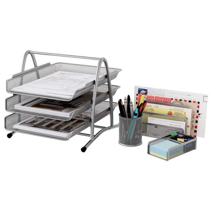 EasyPAG Metall Büro Schreibtisch Organizer 4er-Set, 3 Fächer A4 Dokumentenhalter Aktenablage Zeitsch