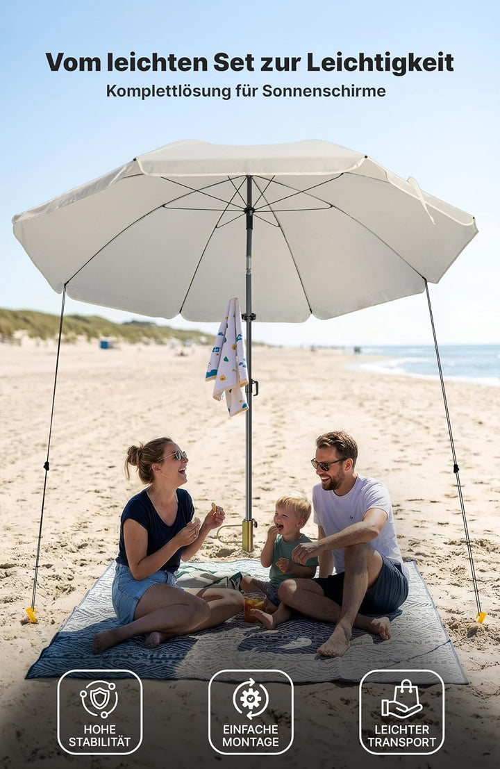 4smile Sonnenschirm Strand Ø 180 cm, 3er Set – Strandschirm windfest stabil + Schirmhülle + Rasendor
