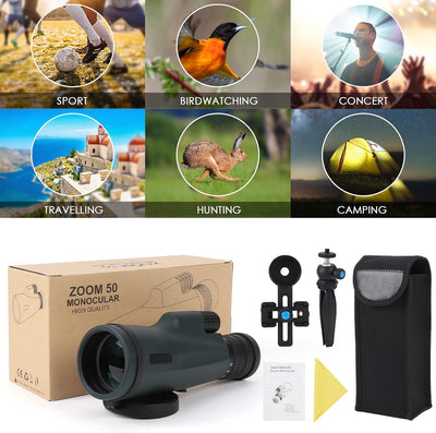 Optischer Zoom Monokular Teleskop 10-30x50, HD Monokular Fernrohr Wasserdichtes mit Smartphone Halte