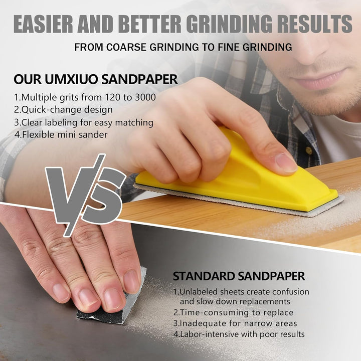 UMXIUO 100 Stück Schleifpapier mit HandSchleifklotz, Körnung von 120 bis 3000, Nassschleifpapier Set