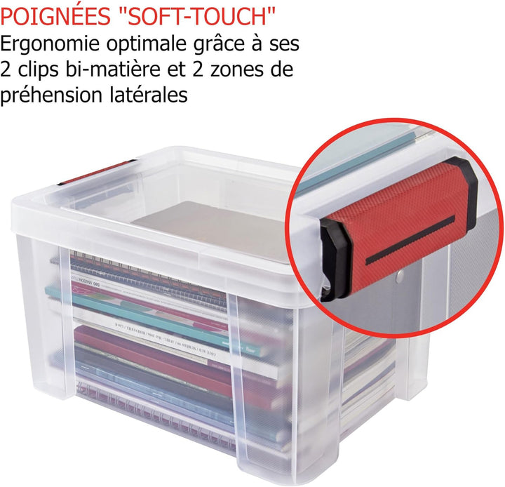 SUNDIS Clip'N Store, 3er-set Aufbewahrungsboxen 17l mit Schnappdeckel, transparentem Kunststoff, ver