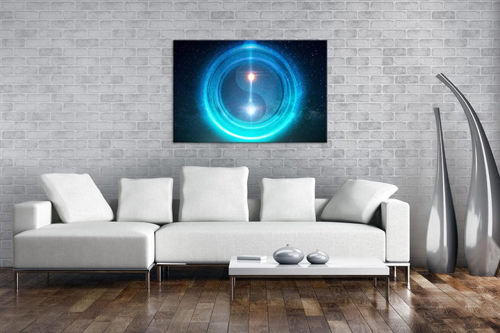 deyoli leuchtendes Ying Yang Symbol Format: 80x60 als Leinwandbild, Motiv fertig gerahmt auf Echthol
