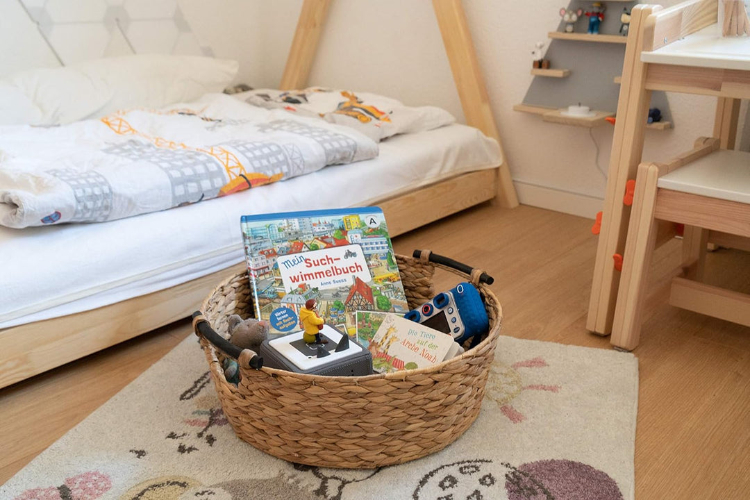 Decorasian 2er Set Korb Aufbewahrung rund geflochten aus Seegras mit Holzgriffen - Wasserhyazinthe 4