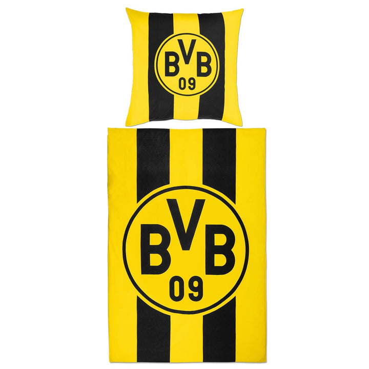 Borussia Dortmund BVB BETTWÄSCHE Blockstreifen 135 X 200 cm: Bettbezug und Kissenbezug mit Knöpfen,