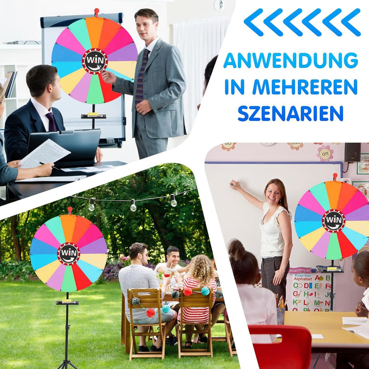 Glücksrad zum Drehen 61cm, 100-165cm Höhenverstellbar Glücksrad zum Selbstgestalten mit 14 Steckplät