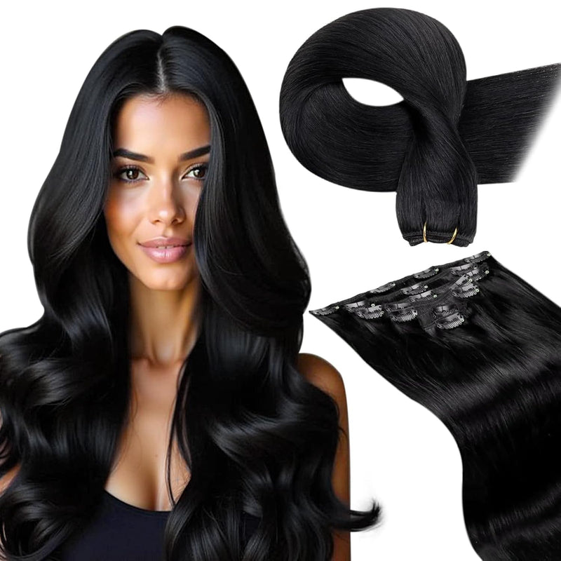 Echthaar Clip in Extensions Schwarz Clip Echthaar Extensions Glatt Echthaar Clip in Extensions Schwa