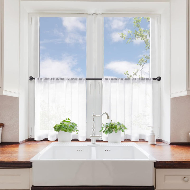 MRTREES Küchenvorhänge Stores Gardine Weiss Wohnzimmer Gardinen modern Schlaufenschal 2er Set 45×120
