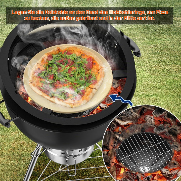 onlyfire PizzaRing Rotisserie Set für Weber 57 cm Kettle Holzkohlegrill, Grillspiess Set Drehspiess