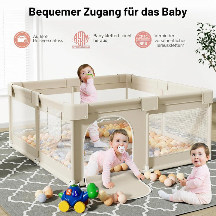 Baby Laufgitter 120x120 cm mit Matte &amp; Matratze für Zuhause | Baby Laufgitter, geräumiger Spielberei