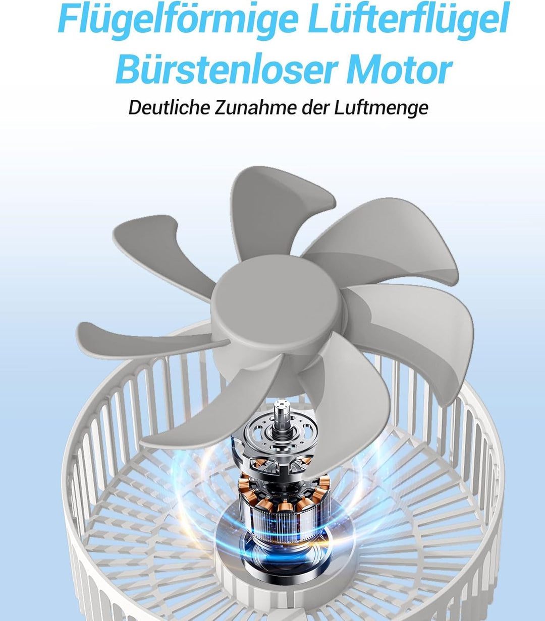 USB Ventilator Leise, 5400mAh-24H Akkulaufzeit Oszillierend Tischventilator, 200mm Faltbarer Ventila