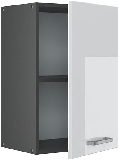 Vicco Hängeschrank R-Line, hängender Küchenschrank, Weiss Hochglanz/Anthrazit, 40 cm Weiss Hochglanz