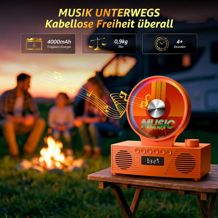 ROADOM Tragbarer CD-Player mit Bluetooth, Hi-Fi Stereo & Akku | Bluetooth TX & RX, 4000mAh Akku, Ret